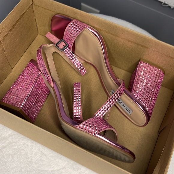 Pink Rhinestone Steve Madden Chunky Heels - Picture 6 of 8